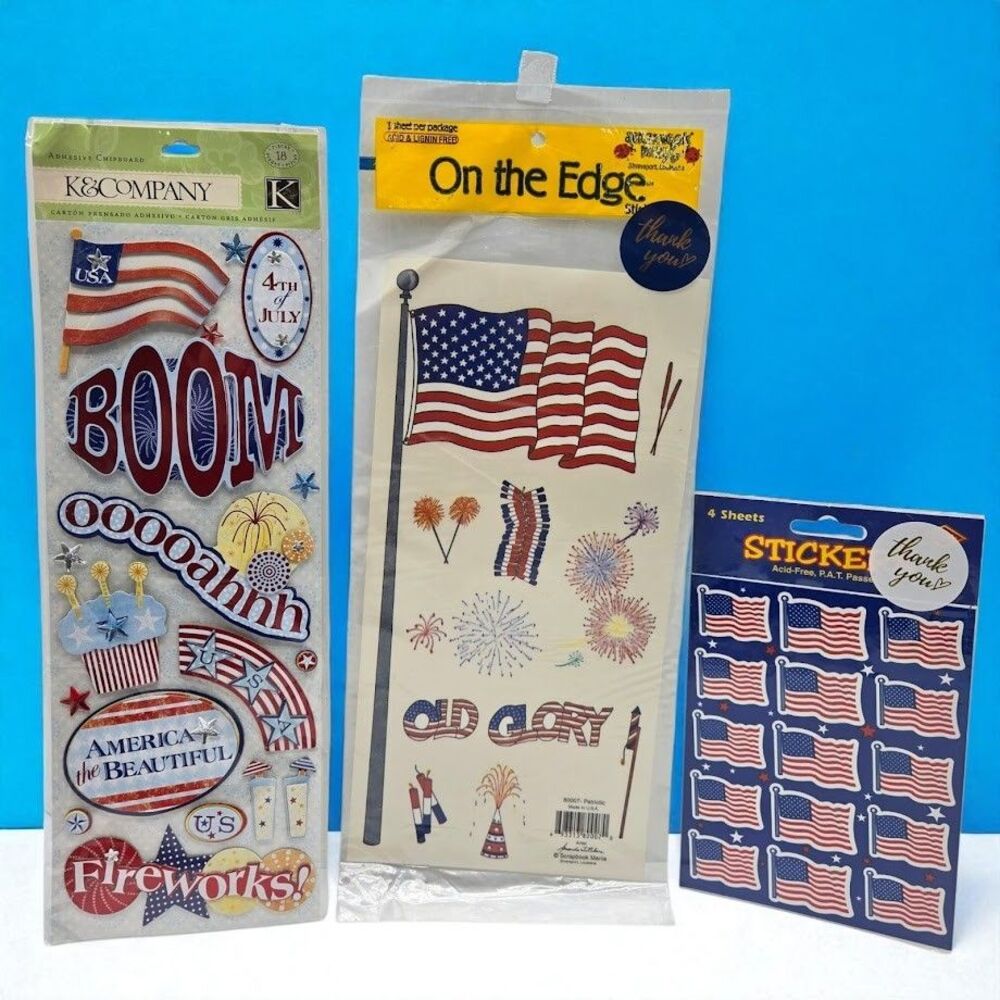 Patriotic Vintage Sticker Lot K&Company 4th of July 1998 American Flag Old Glory